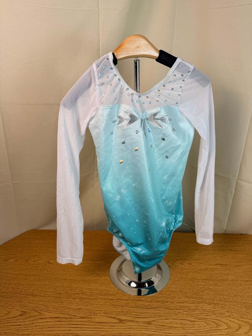 Baohulu Snowflake Ombre Blue Girls Long Sleeve Gymnastics Leotard